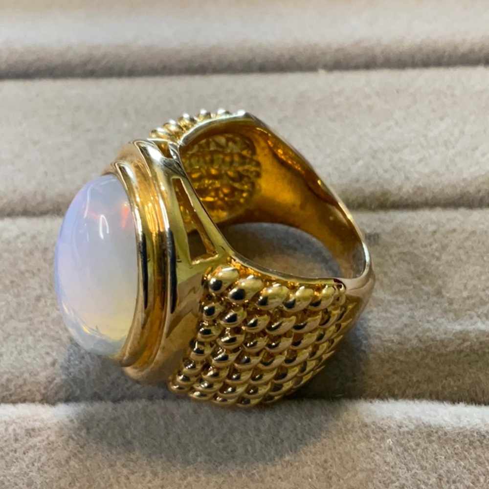 Elegant Gold Toned Sterling Silver Moonstone Ring - Picture 3 of 4